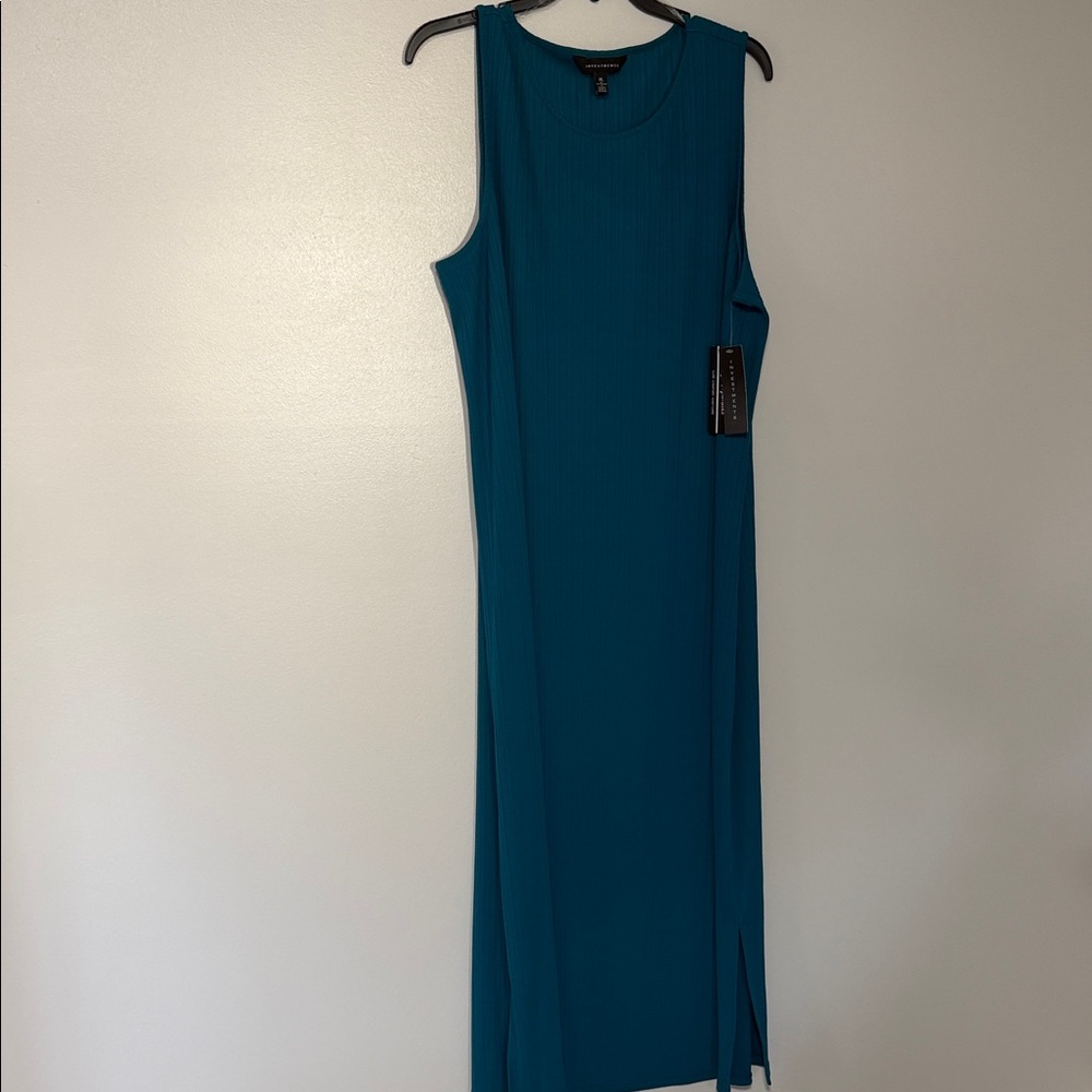 Investments Teal Ribbed Sleeveless Maxi Dress with Side Slit